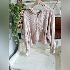 Tan Waffle Knit zip up Hoodie